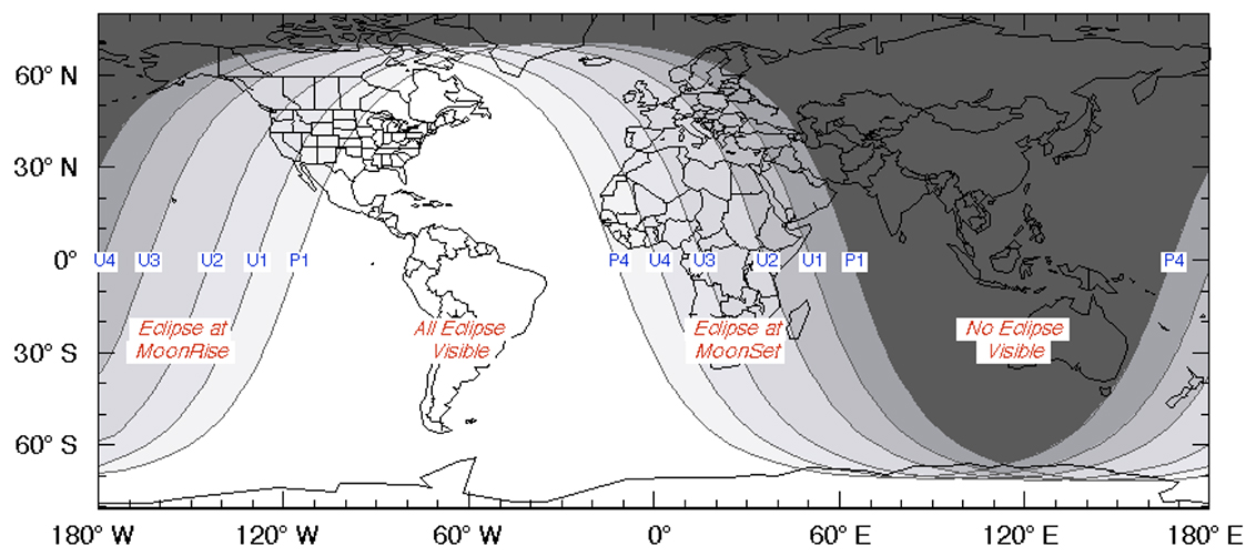 Kaart maansverduistering 16 mei 2022 NASA